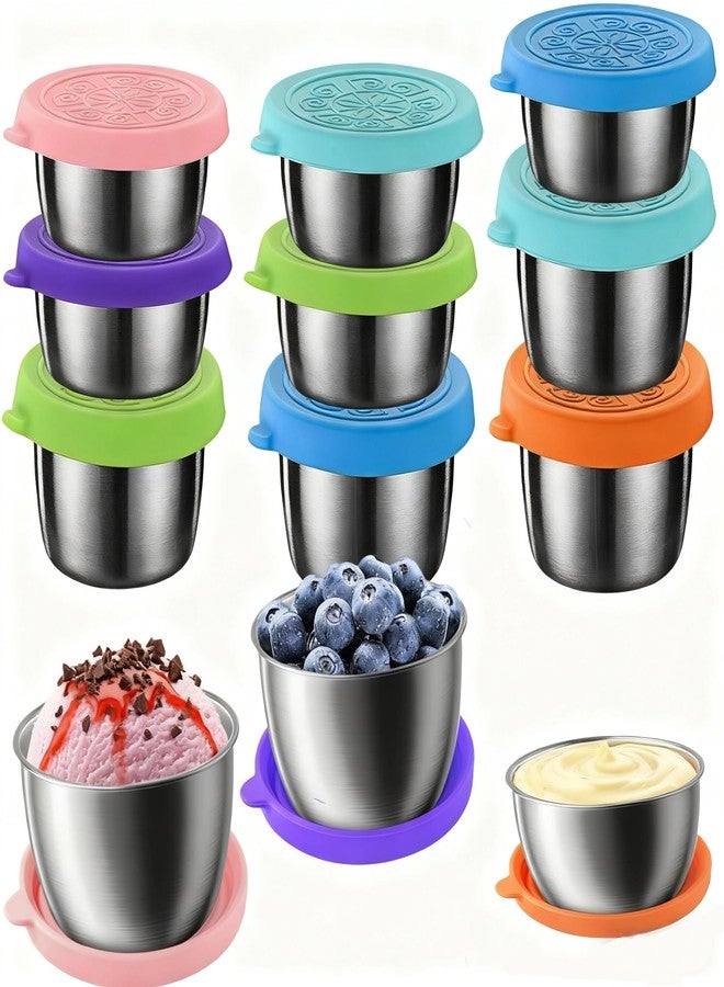 stablerice 2 Sizes Salad Dressing Container to Go,Leakproof Condiment Containers with Lids Reusable Stainless Steel Sauce Cups for Lunch box,Picnics Prep Bowl Sets,Leakproof Condiment Cups,1.7oz/2.5oz,Set of 12 - Image 1